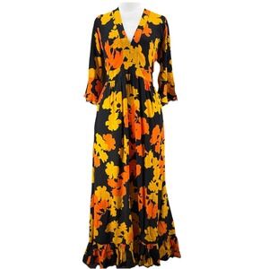 Topshop Black Floral Witchy Maxi Dress Open Back Artsy Editorial Boho 6 Dopamime